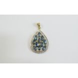 London Blue Topaz Pear Drop Pendant, eleven marquise cut London Blue topaz set in 14ct gold