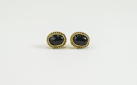 Pair Of Ladies 9ct Gold Onyx Stud Earrings