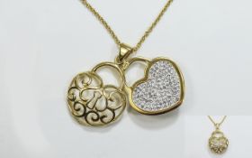 Heart Shape White Crystal Silver Gilt Pendant and Chain, in the form of a padlock,