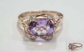 Rose De France Amethyst Ring, an oval cut solitaire of 3cts set across the finger, in rose gold