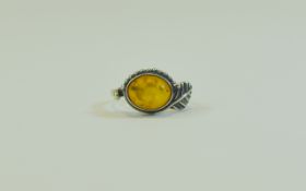 Silver Amber Set Dress Ring.