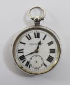 George V Heavy English Lever Open Faced Pocket Watch, White Porcelain Dial, Black Numerals.