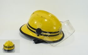 Manchester Fire Brigade Yellow Helmet - yellow with leather inner support, and visor.