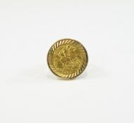 Edward VII 22ct Gold Half Sovereign Ring, The 22ct Half Sovereign Set In a 9ct Gold Shank.