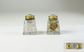 Norway - Very Fine Silver Gilt and Enamel Topped Cut Glass Pair of Salt and Pepper Pots. Marked