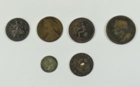 5 x 18th / 19th Century Coins together with silver threepence