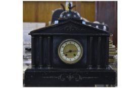 A 19th Century Inlaid Black Slate and Marble Mantel Clock, with Six Columns,