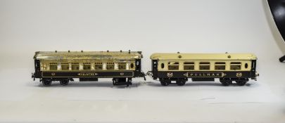 Hornby O Gauge Tin Plate Carriages comprising No. 2 Pullman Coach & No.