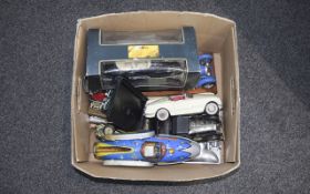 Box of Assorted Model Cars including Maisto Mercedes Benz, Burago Jaguar, Bugatti Type 59,