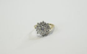 Ladies 9ct Yellow Gold Set CZ Cluster Ring, With Flowerhead Setting. Fully Hallmarked For 9ct Gold.