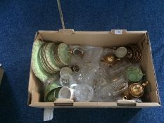 Box Of Assorted Glass Ware And Ceramics including gilt tea set,