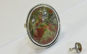 Unakite Solitaire Statement Ring, hand made, with an oval cabochon of 16cts of the unusual,