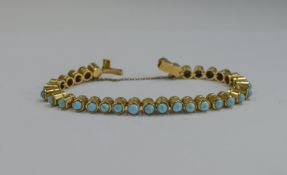 Ladies Very Fine 18ct Gold Turquoise Set Bracelet. Probably Middle Eastern.