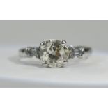 Ladies 18ct White Gold Set Single Stone Diamond Ring with Bag and Brill Diamond Shoulders.