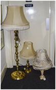 Brass Standard Lamp & Matching Table Lamp of Knopped Form complete with matching shades + one other