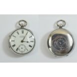 Victorian English Silver Cased Fusee Open Faced Pocket Watch, Features White Porcelain Dial,