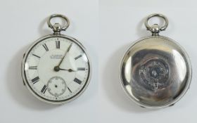 Victorian English Silver Cased Fusee Open Faced Pocket Watch, Features White Porcelain Dial,