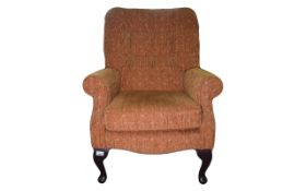 Arm Chair Plush Chenille arm chair with curved wooden legs and high back, very good condition,