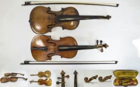 Late 19th Century German Violins and Bows ( 2 ) Violins In Total.