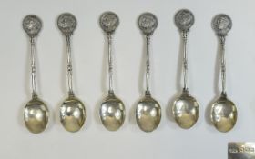 George V and Queen Mary Silver Set of 6 Commemorative Spoons, Celebrating 25 Years on The Throne.