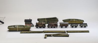 Bing OO Gauge Table Railway 2 x LMS 2-4-0 Clockwork Tank Engines (both working), LMS Coach,