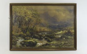 John Steeple (British, 1823-1887) Framed Watercolour, Welsh Landscape With Stream, Cattle And