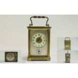 English Late 19th Century Brass Carriage Clock with Alarm, And Two Porcelain Dials,