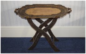 Anglo Indian - Top Quality and Very Finely Carved Hardwood Butlers Two Handled Tray and Stand. c.