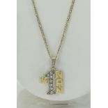 A 9ct Gold Diamond Set Pendant Marked To No 1 Nan, with Attached Fancy 9ct Gold Long Chain.