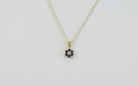9ct Yellow Gold Diamond, Sapphire Pendant & Chain.
