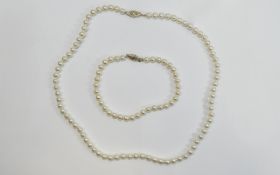 Cultured Pearl Necklace With Matching Bracelet,