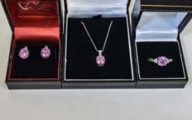 A Matching Set of Silver Jewellery, Comprises Silver Chain With Attached CZ Pendant Drop,