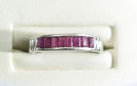 14ct White Gold Channel Set Ruby Ring. T