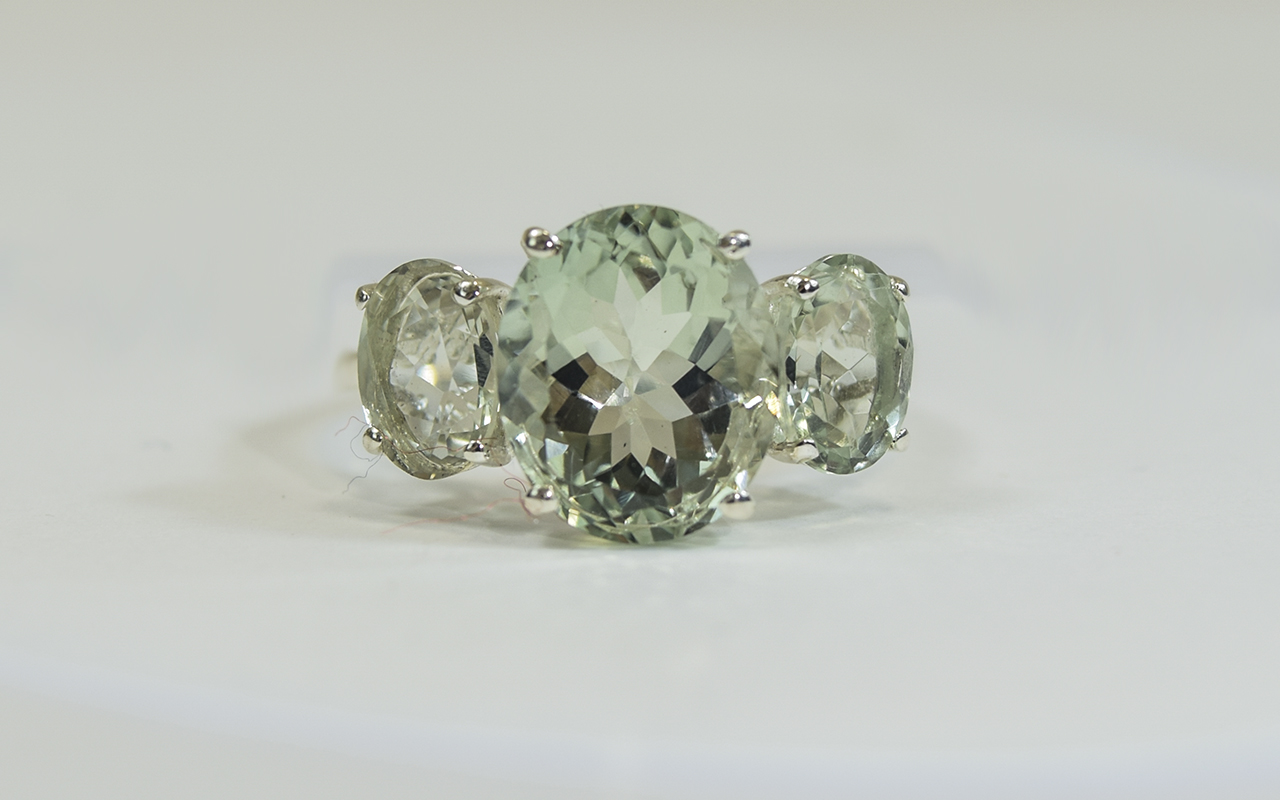 Green Amethyst Three Stone Ring, a 5ct o