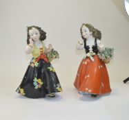 Two Lenci Style Figures of Flower Girls,