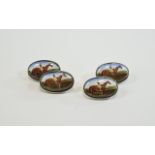 Pair Of Silver Oval Enamelled Cufflinks,