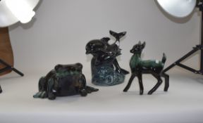 Three Blue Mountain Figures - glazed pot