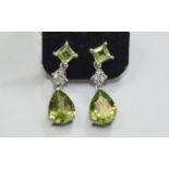 Peridot and White Topaz Drop Earrings, a