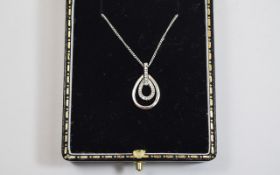 9ct White Gold Diamond Pendant & Chain.