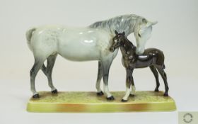 Beswick Hand Painted Horse Figures ' Mare and Foal ' Grey Mare with Brown Foal. Model No 1811.