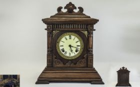 Ansonia - Clock Co New York Late 19th Century Double Fusse Oak Cased Mantel Clock, Patented 1882,