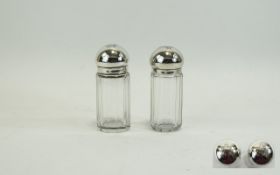 Victorian - Stylish Pair of Silver Dome Topped Glass Trinket Jars. Hallmark London 1883, Makers T.J.