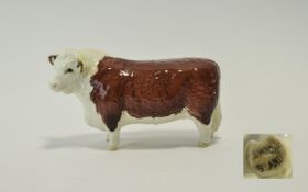 Beswick Farm Animal Figure - Polled Hereford Bull. Model 943, Designer A. Gredington.