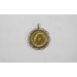 George V 22ct Gold Half Sovereign, Set In a 9ct Gold Pendant. Fully Hallmarked.