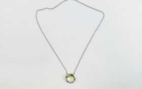 Green Amethyst Bezel Set Solitaire Pendant,