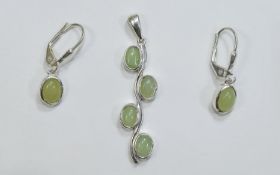 Natural Mint Green Opal Pendant and Drop Earrings Set,