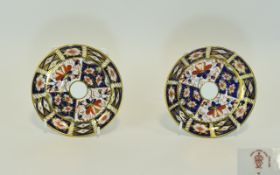 Royal Crown Derby Pair of Imari Traditional Pattern Saucers. Date 1907, Each 5.5 Inches Diameter.