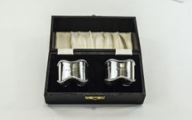 Edwardian - Shaped Pair of Silver Napkin Holders. Hallmark Birmingham 1902. Boxed.