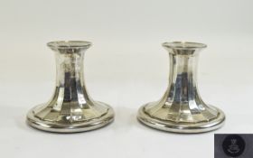 Viners Silver Plated Stylish Pair of Squat Candlesticks. Each 2.5 Inches High.