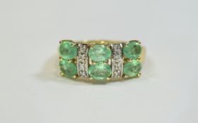 Ladies 9ct Yellow Gold Set Emerald and Diamond Ring. Fully Hallmarked. 375 -9ct.